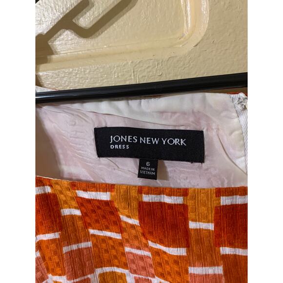 Jones New York Sleeveless Dress Orange and Purple Geometrical Squares Size 6 - Picture 4 of 11